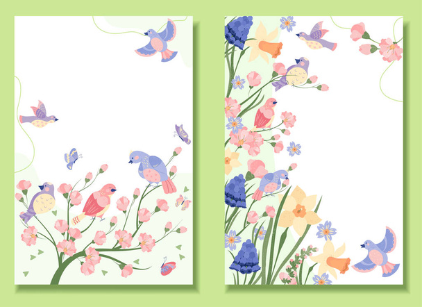 Colección de plantillas de banner vertical de primavera dibujada a mano con floración - Foto, imagen