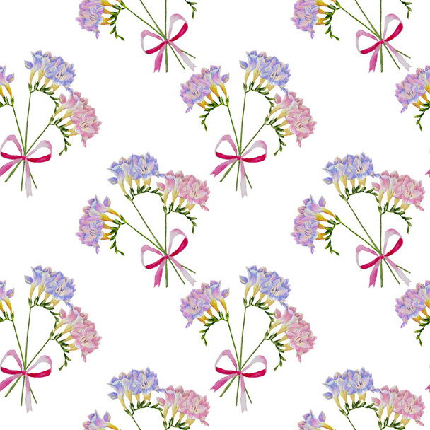 Seamless pattern with freesia flowers - Zdjęcie, obraz