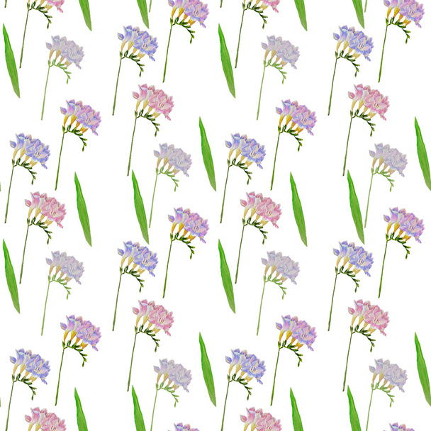 Seamless pattern with freesia flowers-02 - Φωτογραφία, εικόνα