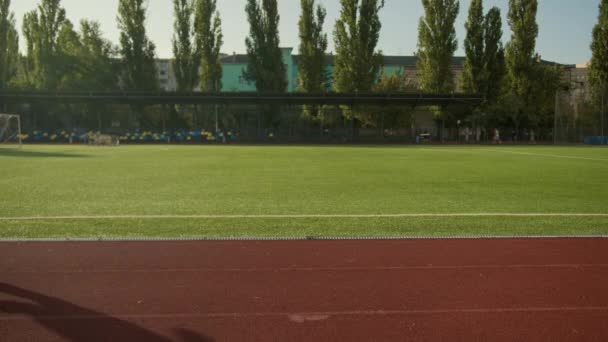 Africký Američan běžec běžec běh aktivní kardio jog cvičení na městském stadionu venkovní trať muž sportovec jogging příprava na maraton zdravý silný sportovec běh mimo plnou délku pohled - Záběry, video