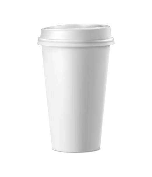 現実的なベクトルアイコンイラスト. 白い背景で隔離された白いペーパー コーヒー カップ. - ベクター画像