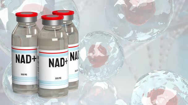 Nicotinamide adenine dinucleotide (NAD +) is een co-enzym dat voorkomt in cellen en een cruciale rol speelt in verschillende biologische processen, met name die welke betrokken zijn bij het energiemetabolisme.. - Foto, afbeelding