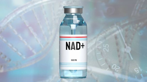 Nicotinamid-Adenin-Dinukleotid (NAD +) ist ein in Zellen vorkommendes Coenzym, das eine entscheidende Rolle bei verschiedenen biologischen Prozessen spielt, insbesondere bei denen, die am Energiestoffwechsel beteiligt sind.. - Foto, Bild
