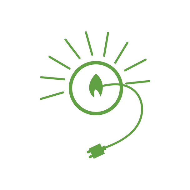 Green sun with electrical plug on white background - Vector, Image
