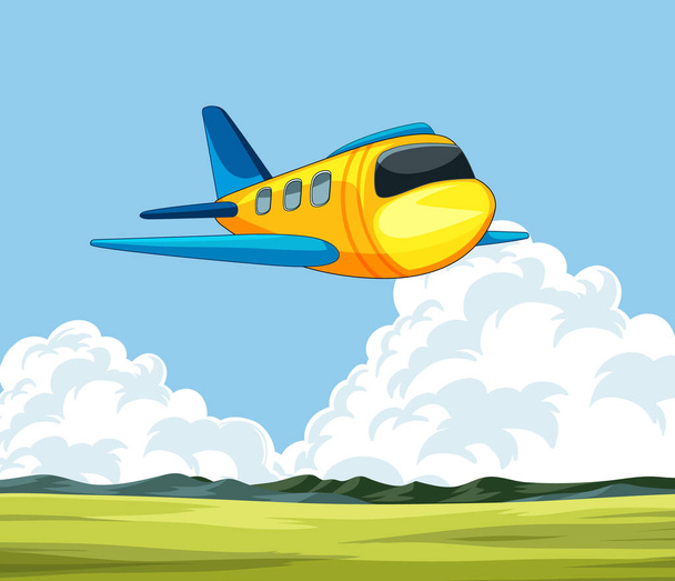 wektorowa ilustracja samolotu lecącego na niebie - Wektor, obraz