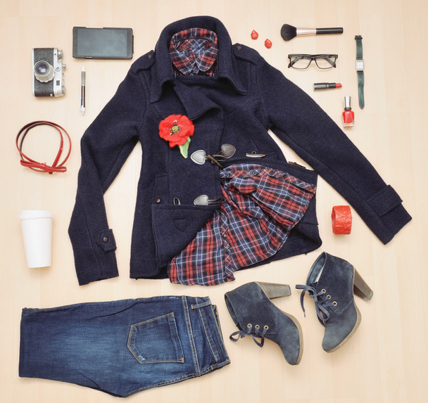 stylish set of clothing and accessories for the fall - Foto, imagen