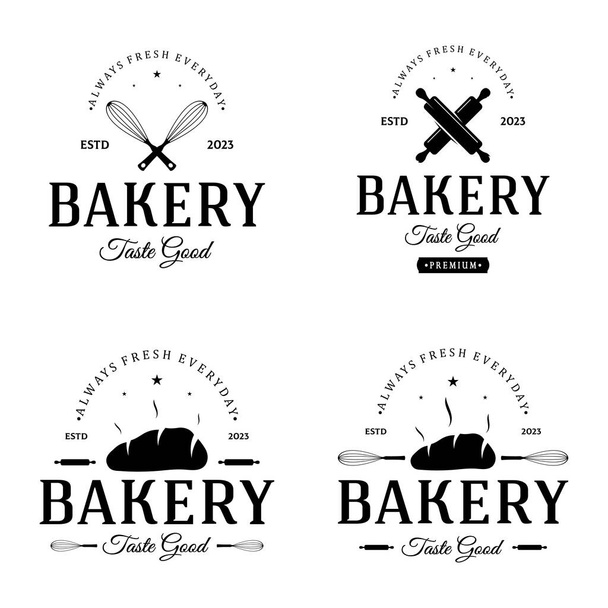 Бейдж хлібобулочного логотипу ретро Векторні ілюстрації.для кексу, пекарні. кекс Вінтажна типографія логотипу. - Вектор, зображення