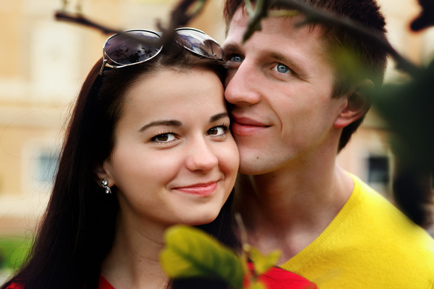 close-up portrait of young people. Couple in the garden Vatican in Rome, Italy - Photo, Image