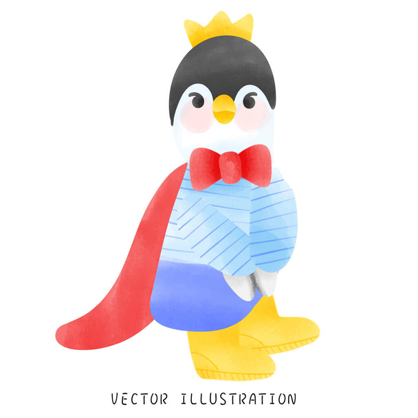 Leuke pinguïn in aquarel stijl springen en draaien - Vector, afbeelding