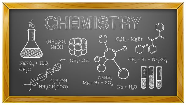 Χημεία, επιστήμη, χημικά στοιχεία, μαυροπίνακα - Διάνυσμα, εικόνα