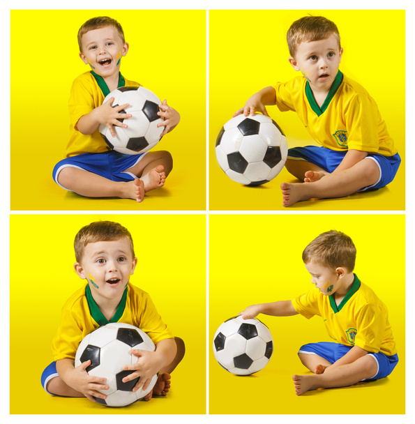 Chłopiec w brazylijskiej piłce nożnej koszula - Zdjęcie, obraz