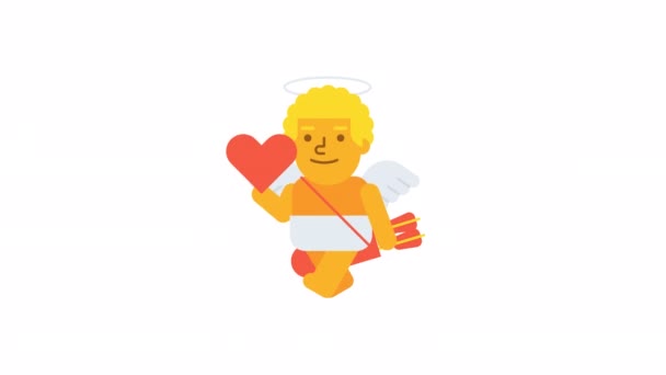 Cupido che cammina tenendosi il cuore e sorridendo. Canale alfa. Animazione in loop - Filmati, video