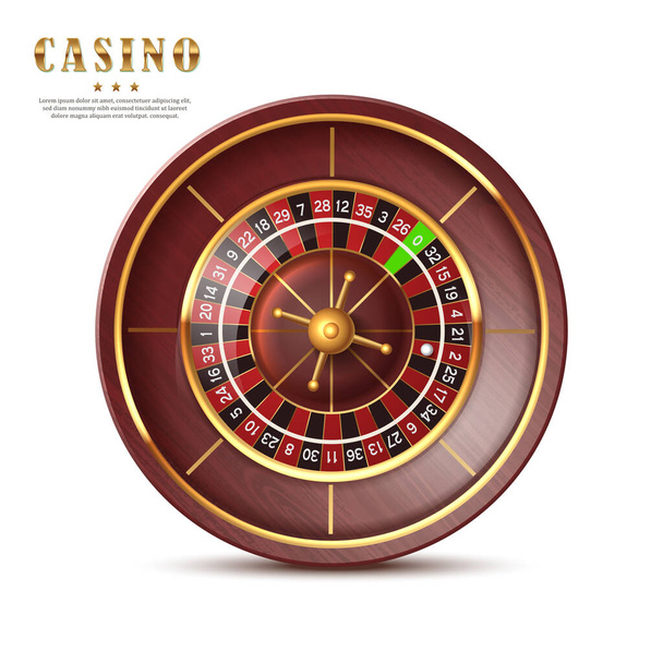 Casino roulette. 3D realistische Darstellung des Vektorsymbols. Isoliert auf weißem Hintergrund. - Vektor, Bild