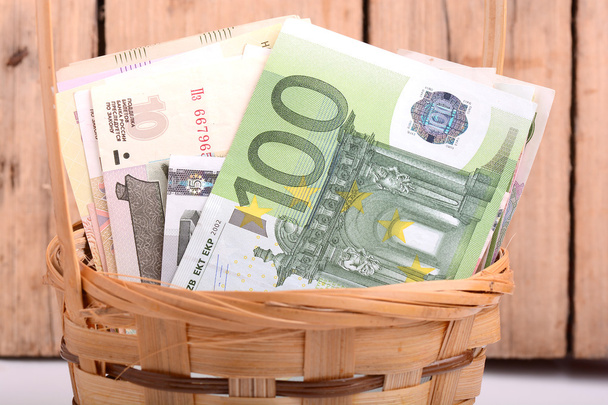 money set in a basket, dollars, euro and russian money - Fotografie, Obrázek