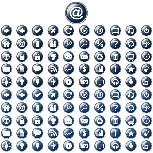Large set of glossy blue web buttons - Vector, Image