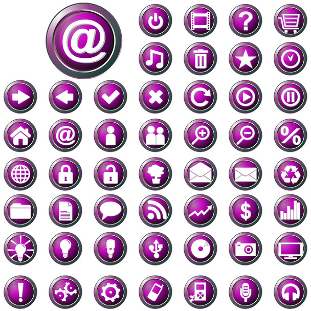 Large set of glossy purple web buttons - Vector, Image