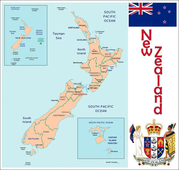 Административное деление Новой Зеландии
 - Вектор,изображение