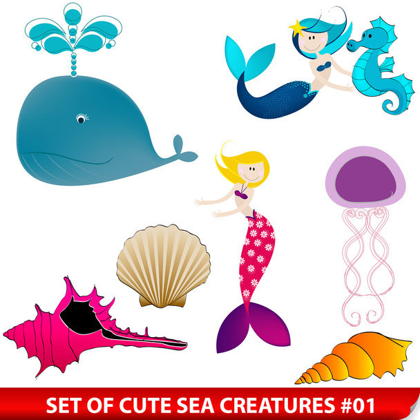 Conjunto vectorial de criaturas marinas lindas
 - Vector, Imagen