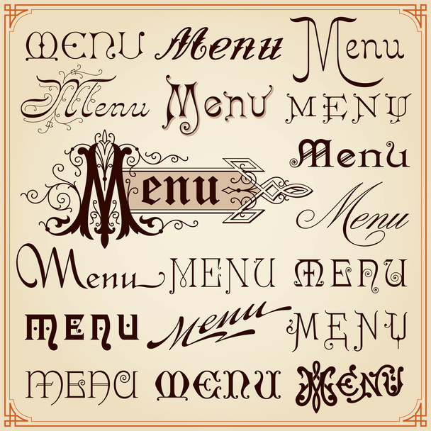 Тексты старинных каллиграфических шрифтов в меню
 - Вектор,изображение
