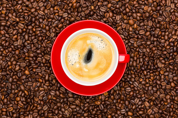 coffee cup on brown beans - Photo, Image