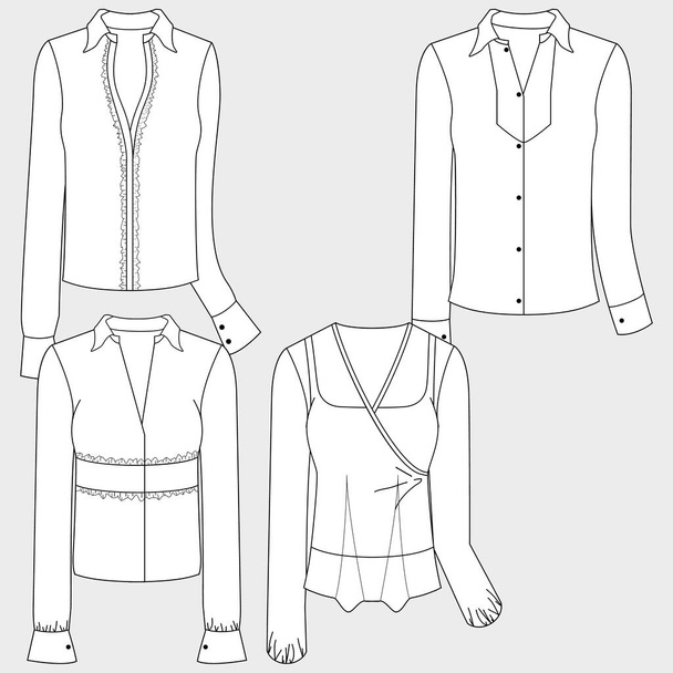 Vector crop top fashion CAD, női rövid ujjú póló technikai ing, vékony illeszkedés nyitott hátsó blúz sablon, vázlat, lapos fektetés. Jersey szövet felső, elülső, visszapillantó tükör, fehér - Vektor, kép