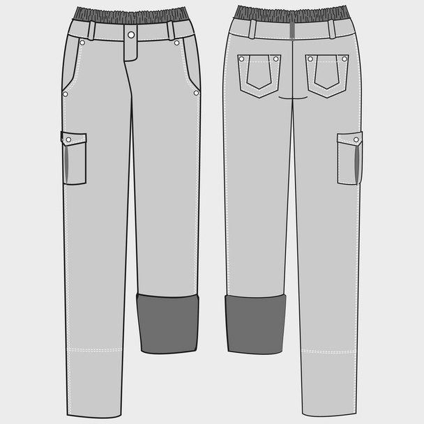 Men's Front and Back Chinese Casual Pants Plant Flat Liner Fashion Drawing, Slim Fit Pants Vector Illustration - Vector, Image
