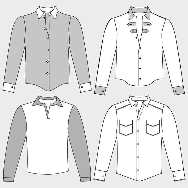 planície camisa branca esboço plano vetor ilustração significa modelo de desenho cad técnico de camisa de escritório manga longa e vestido. - Vetor, Imagem