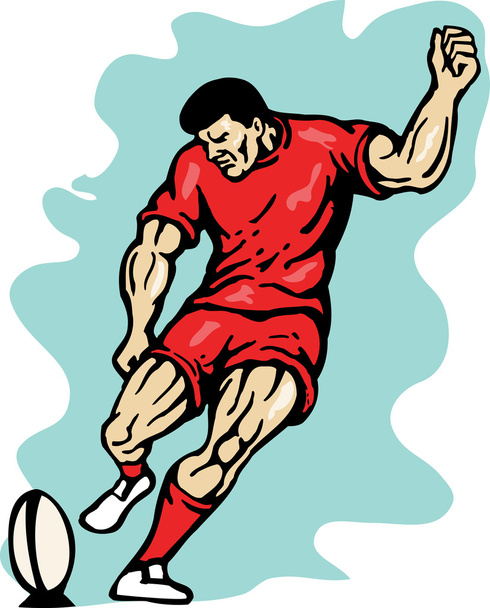 gracz rugby, kopiąc piłkę - Zdjęcie, obraz