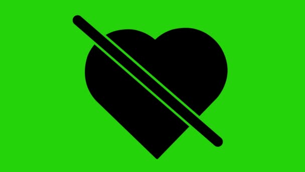 video animation black heart icon blocked or disabled on a green key chroma background - Footage, Video