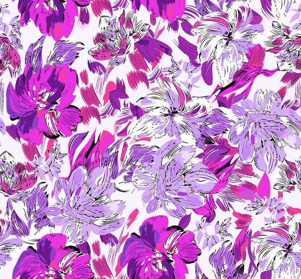 Vektor nahtlose Muster mit Aquarellblumen. Textildruck und Textur. - Foto, Bild