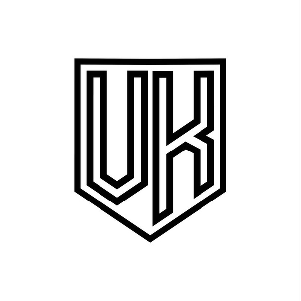 Геометрическая линия логотипа VK Letter Logo внутри изолированного шаблона дизайна щитов - Фото, изображение