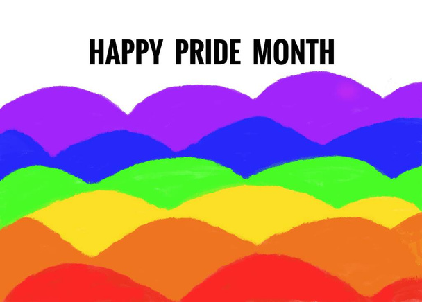 Hand drawn picture. Rainbow colors waves. Happy Pride Month. Concept, symbol of LGBT community celebration around the world in June. Support human right. Greeting card. - Photo, Image
