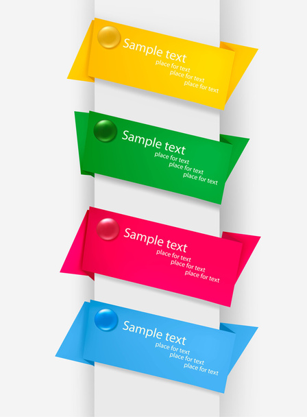 Empty colorful paper tags with pushpins. Vector illustration - Διάνυσμα, εικόνα