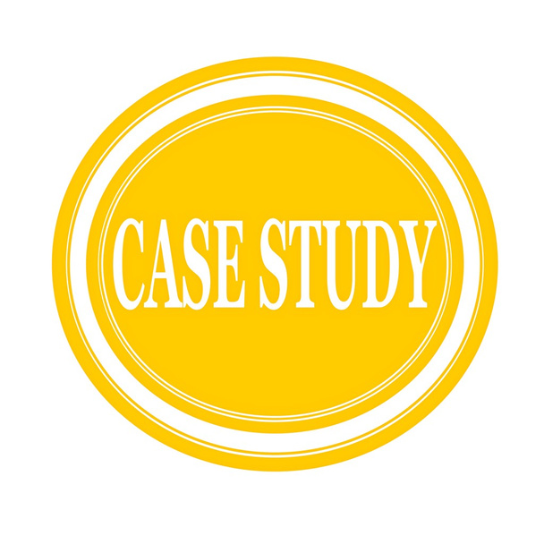 Case study witte stempel tekst op geel - Foto, afbeelding