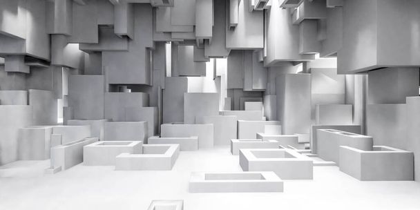 Een foto van een ruimte gevuld met een overvloed aan witte dozen abstract minimalistisch design - Foto, afbeelding