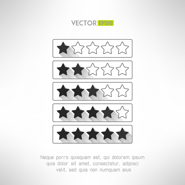 Five stars rate design elements in modern simple flat design. Rank buttons with long shadows. Vector illustration - Vektör, Görsel
