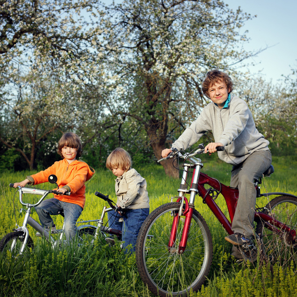 three brothers ride bikes - Photo, Image