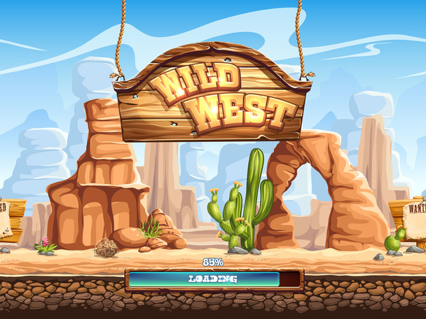 Example of the loading screen for a computer game Wild West - Vector, Image