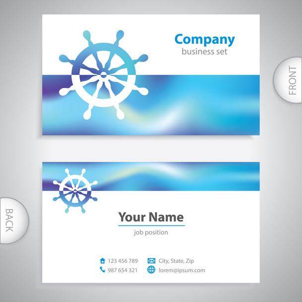 Business card - steering wheel rudder - ship steering - Vector, Image