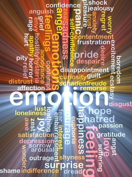 Emotionen Wortwolke Konzept Illustration glühend - Foto, Bild