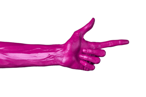 Pink hand on white background, isolated, paint - Photo, Image