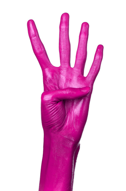Pink hand on white background, isolated, paint - Foto, Bild