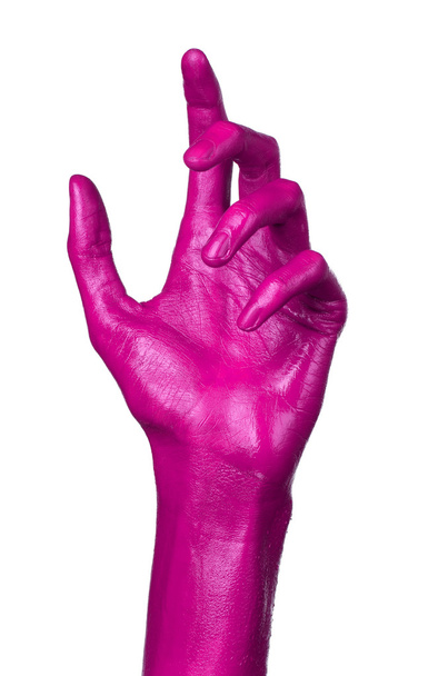 Pink hand on white background, isolated, paint - Foto, imagen
