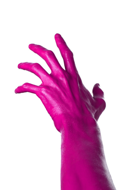 Pink hand on white background, isolated, paint - Foto, Imagem