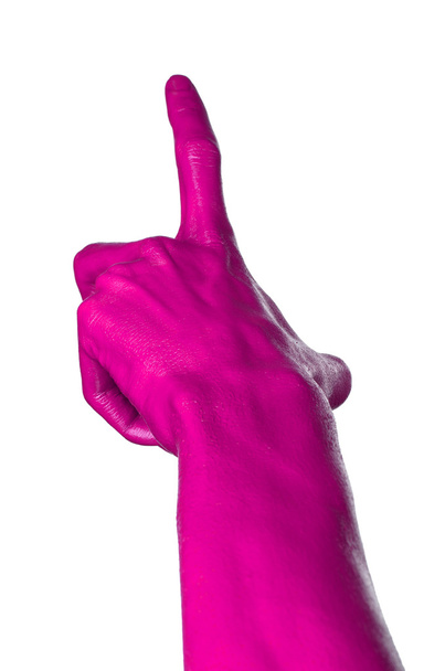 Pink hand on white background, isolated, paint - Foto, immagini