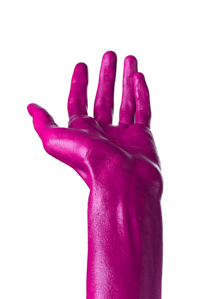 Pink hand on white background, isolated, paint - Foto, Imagen