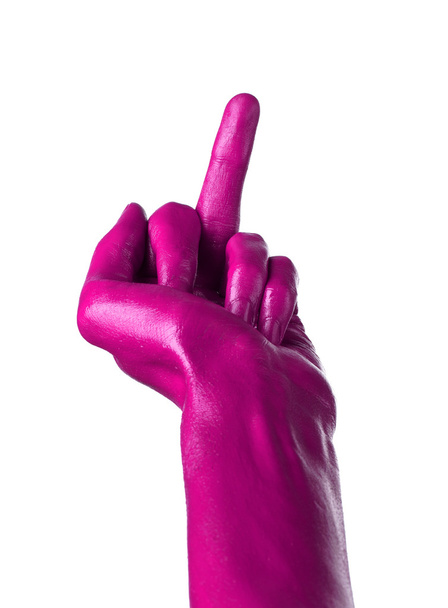 Ροζ χέρι σε άσπρο φόντο, απομονωμένος, χρώμα - Φωτογραφία, εικόνα