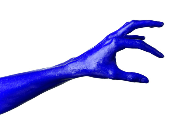 Blue hand on white background, isolated, paint - Foto, immagini