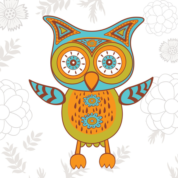 Cute illustration of bright owl character - Vector, imagen
