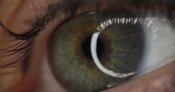 Yeşil iris 4K filmli kadın gözü. Lazer görüş düzeltme kavramı - Video, Çekim